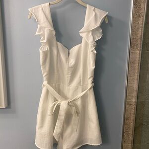 Francesca's Collections White Ruffled Jumpsuit